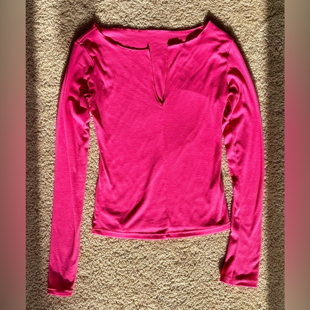 Fitted Pink Long Sleeve V-Cut Blouse